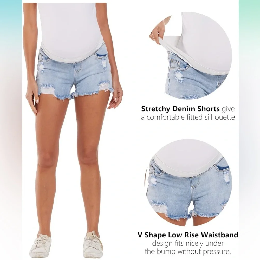 ✨2 for $35 ALL SHORTS!✨ Women's Maternity Ripped Jean Shorts size Medium - Picture 3 of 6